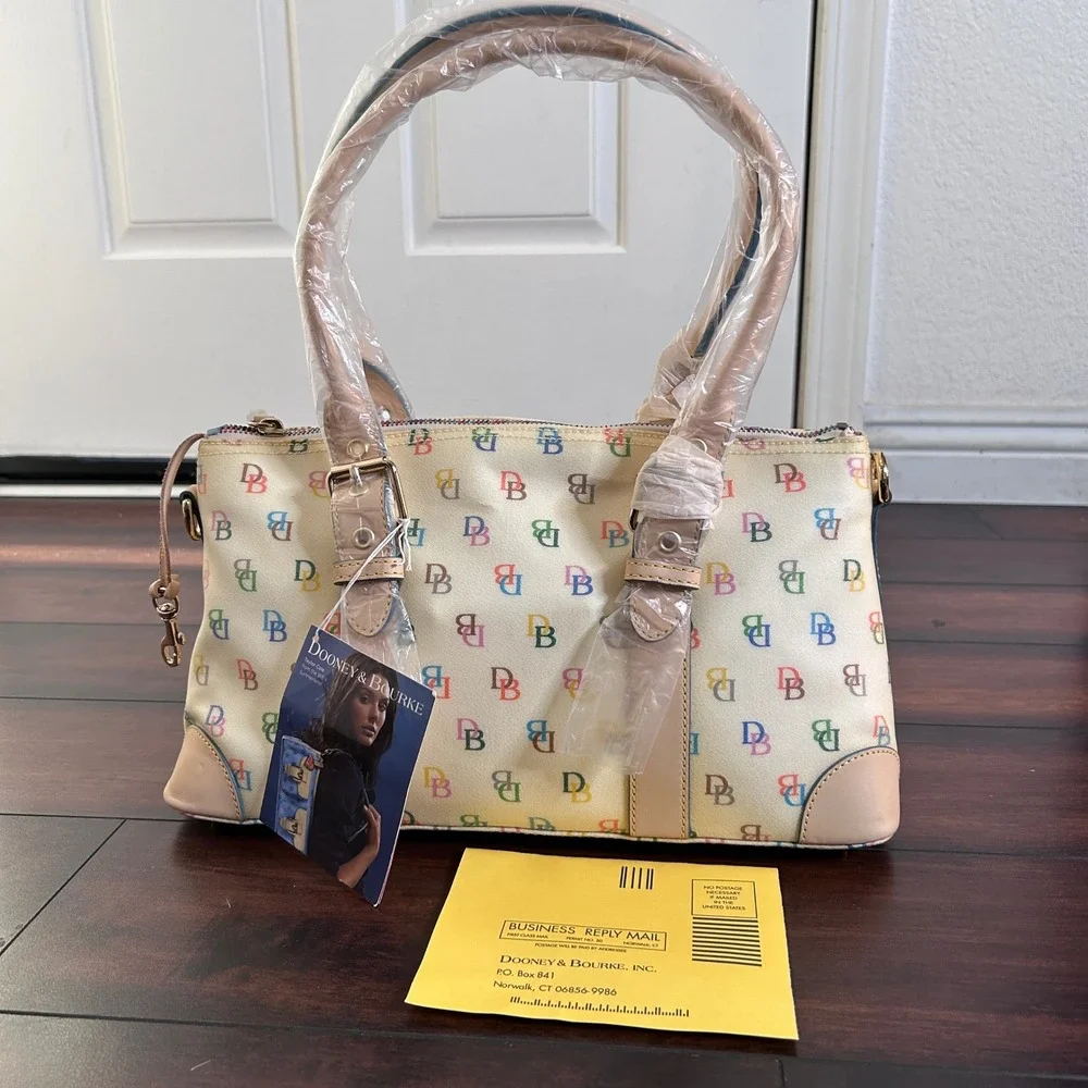 Vintage Y2K Dooney & Bourke Domed Satchel White Rainbow Monogram NWT IT40WH